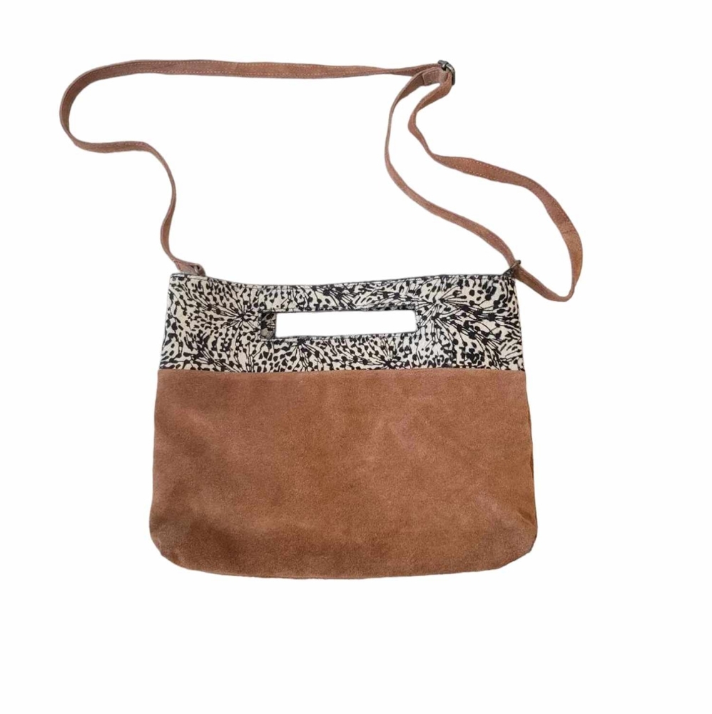 Anthropologie Brown Suede Leather Crossbody/Clutch Bag